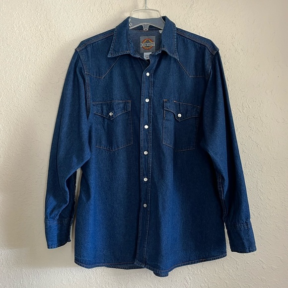 Cowboy Workwear Other - Cowboy Authentic Workwear Mens Blue Denim Shirt Size XXL Button Down Long Sleeve